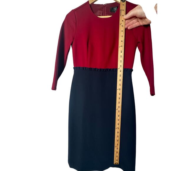 NWT! J. Crew Womans 00 Color Block Bodycon Pencil Dress Long Sleeve Maroon Blue - Picture 4 of 6